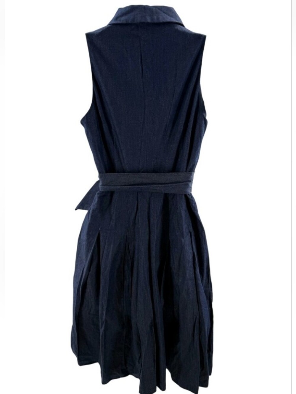 Sleeveless Navy Wrap Midi Dress with Waist Tie - Picture 3 of 11